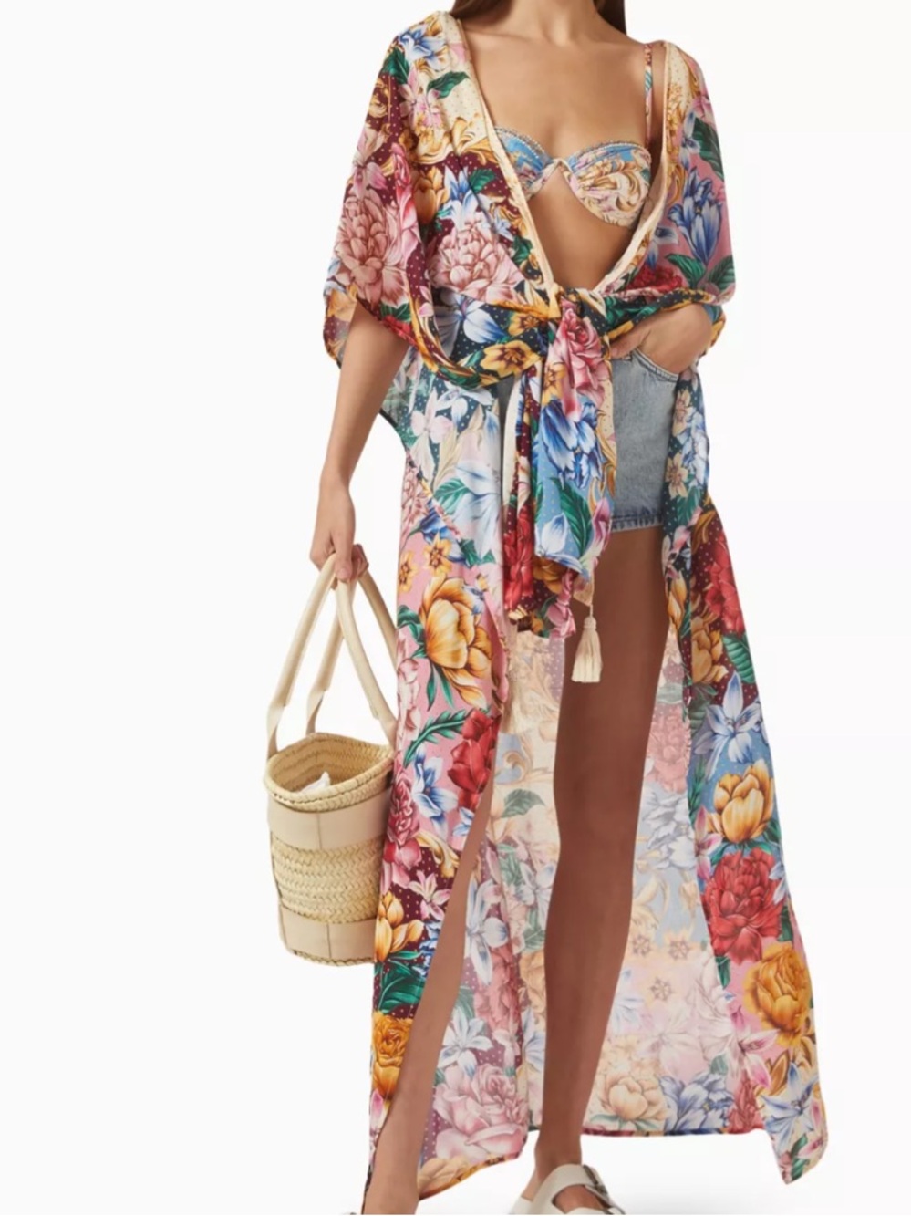 NWT 🪸 AGUA BENDITA
Dara Tunic Cover-up in Viscose Floral Maxi Kimono